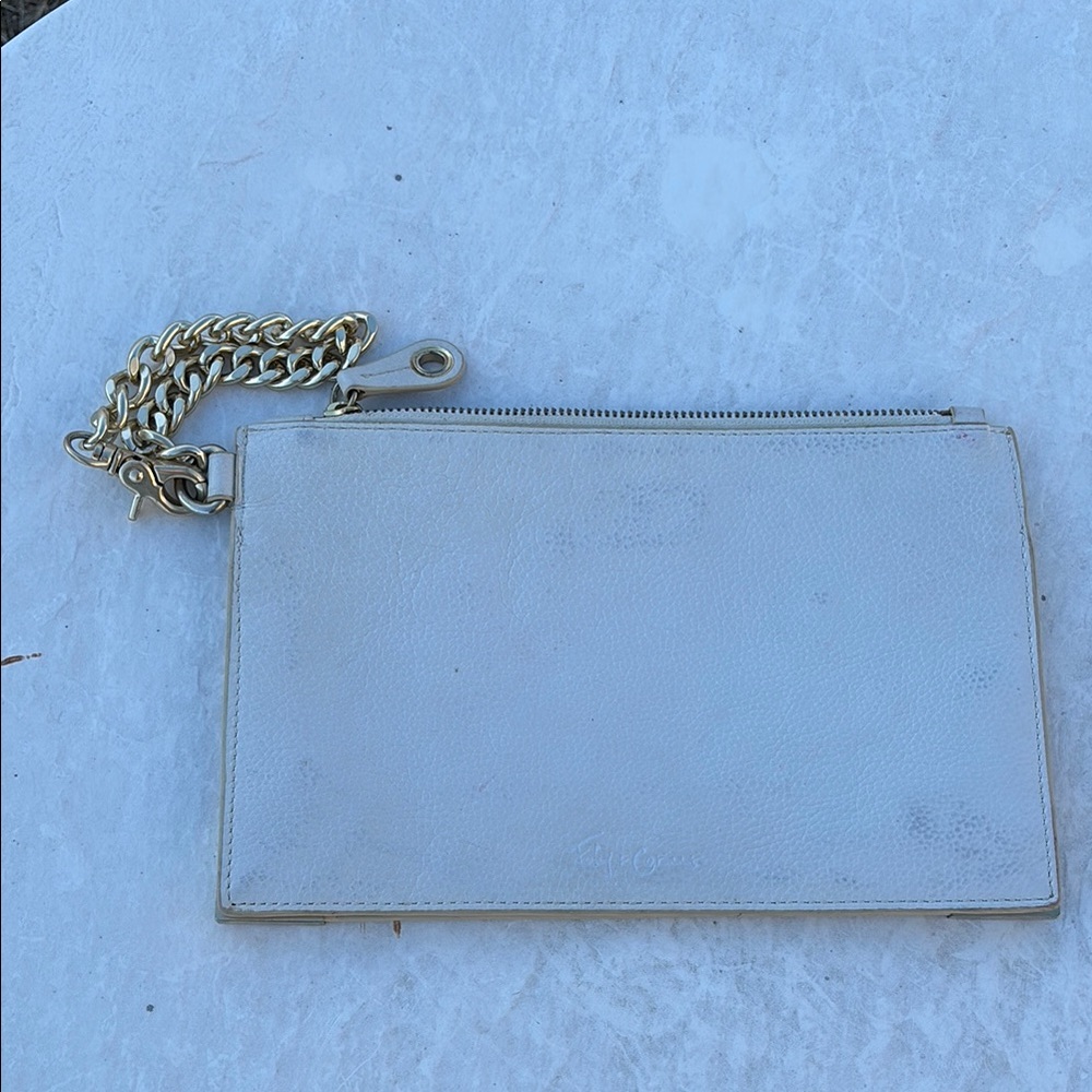 Foley and Corinna 
Elegant White Leather Clutch with Gold Chain